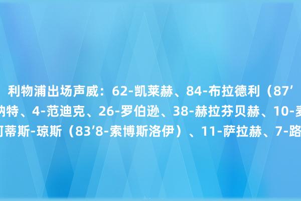 利物浦出场声威：62-凯莱赫、84-布拉德利（87’2-乔-戈麦斯）、5-科纳特、4-范迪克、26-罗伯逊、38-赫拉芬贝赫、10-麦卡利斯特、17-柯蒂斯-琼斯（83’8-索博斯洛伊）、11-萨拉赫、7-路易斯-迪亚斯、9-努涅斯（67’18-加克波）　　皇家马德里出场声威：1-库尔图瓦、8-巴尔韦德、35-劳尔-阿森西奥、22-吕迪格、23-费兰-门迪（71’20-弗兰-加西亚）、6-卡马文加