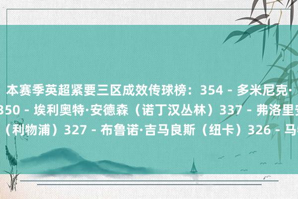 本赛季英超紧要三区成效传球榜：354 - 多米尼克·索博斯洛伊（利物浦）350 - 埃利奥特·安德森（诺丁汉丛林）337 - 弗洛里安·维尔茨（利物浦）327 - 布鲁诺·吉马良斯（纽卡）326 - 马特乌斯·努内斯（曼城）    体育集锦